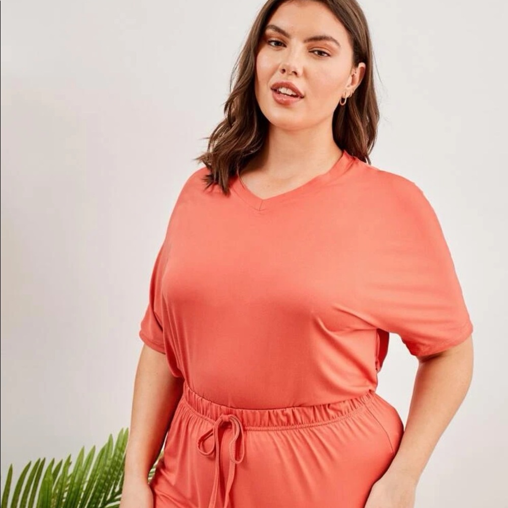 3/$20 Plus Size SHEIN Solid V-neck Sleep PJ Shirt